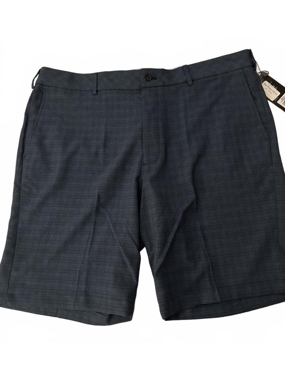 Walter Hagen 11 Men's Plaid Golf Shorts Waist 42 Navy/Black Flat Front